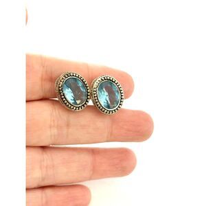 Vintage Avon Simulated Aquamarine Clip on Earrings Silver Tone